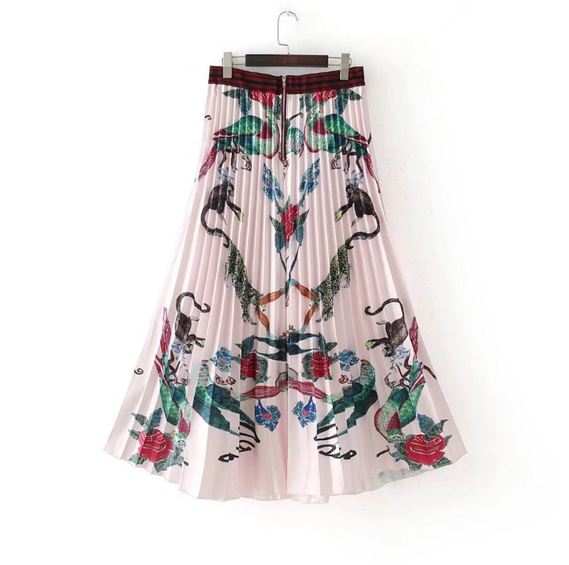 Vintage Multi-color Monkey Pattern Decorated Wide-leg Trousers,Skirts
