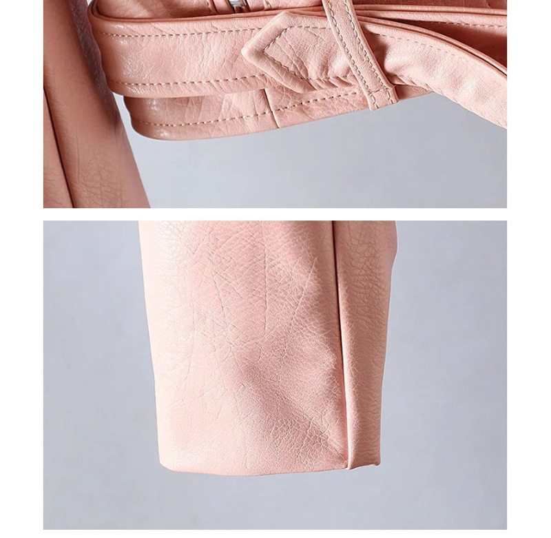 Fashion Pink Belt Decorated Short Jacket,Coat-Jacket