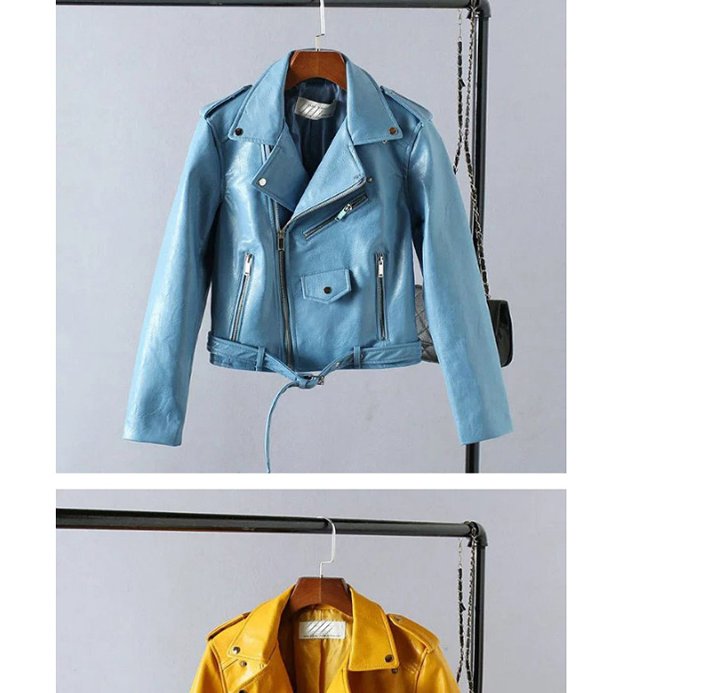 Fashion Blue Belt Decorated Short Jacket,Coat-Jacket