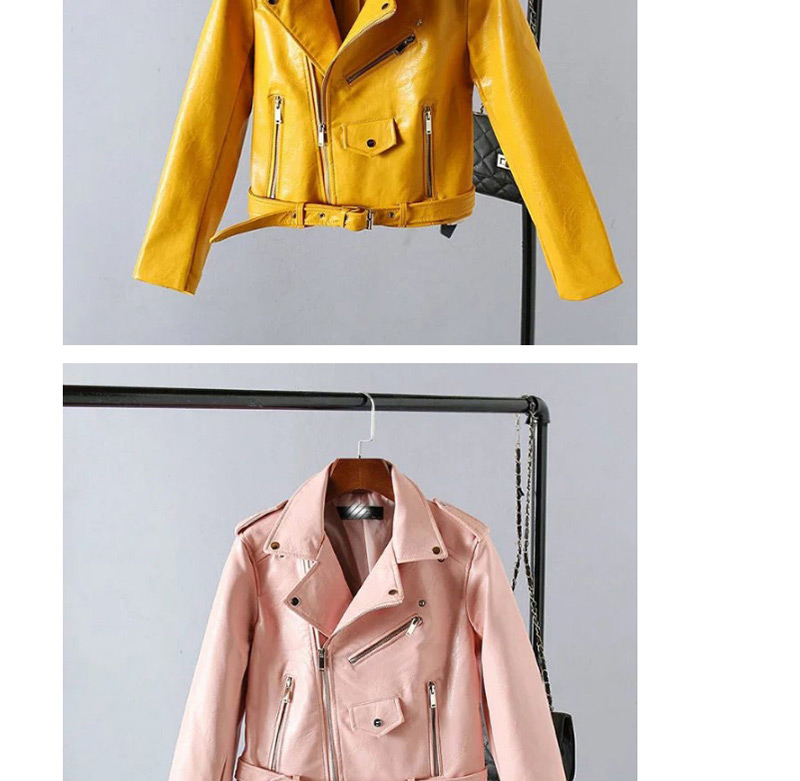 Fashion Yellow Belt Decorated Short Jacket,Coat-Jacket