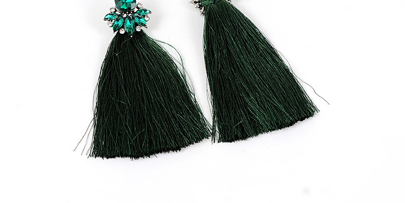 Bohemia Dark Green Square Shape Diamond Tassel Earrings,Drop Earrings