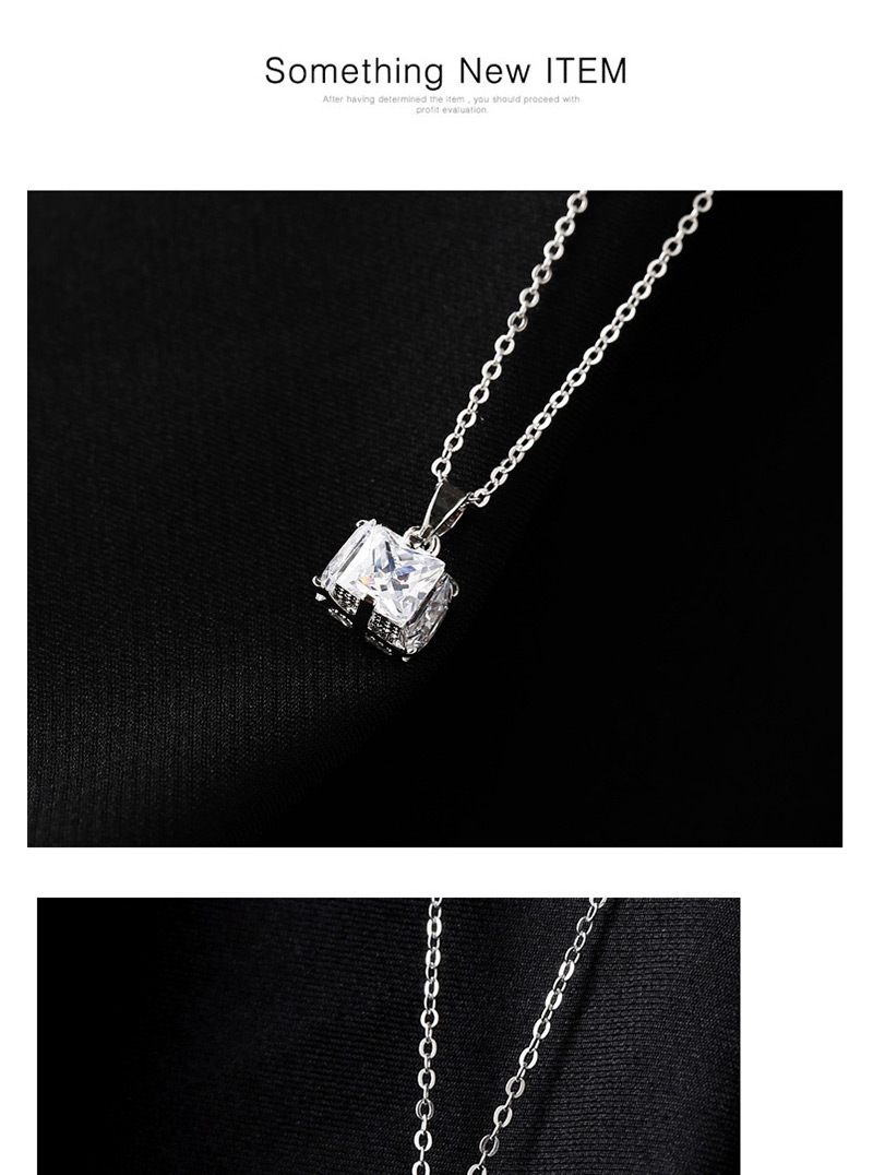 Fashion Silver Color Square Shape Diamnond Decorated Necklace,Pendants