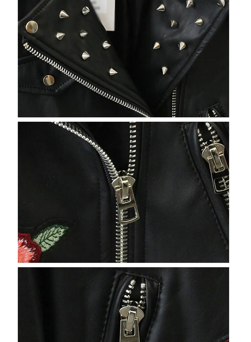 Fashion Black Embroidery Rose Decorated Coat,Coat-Jacket