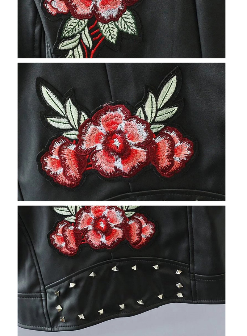 Fashion Black Embroidery Rose Decorated Coat,Coat-Jacket