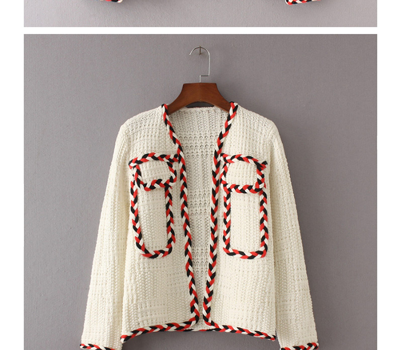Elegant White Color-matching Decorated Coat,Sweater