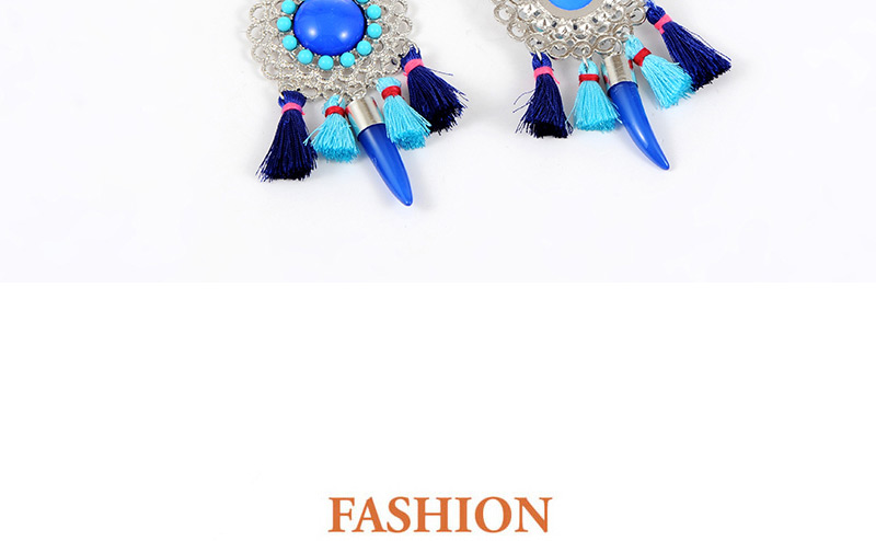 Fashion Sapphire Blue Hollow Out Decorated Tassel Earrings,Drop Earrings