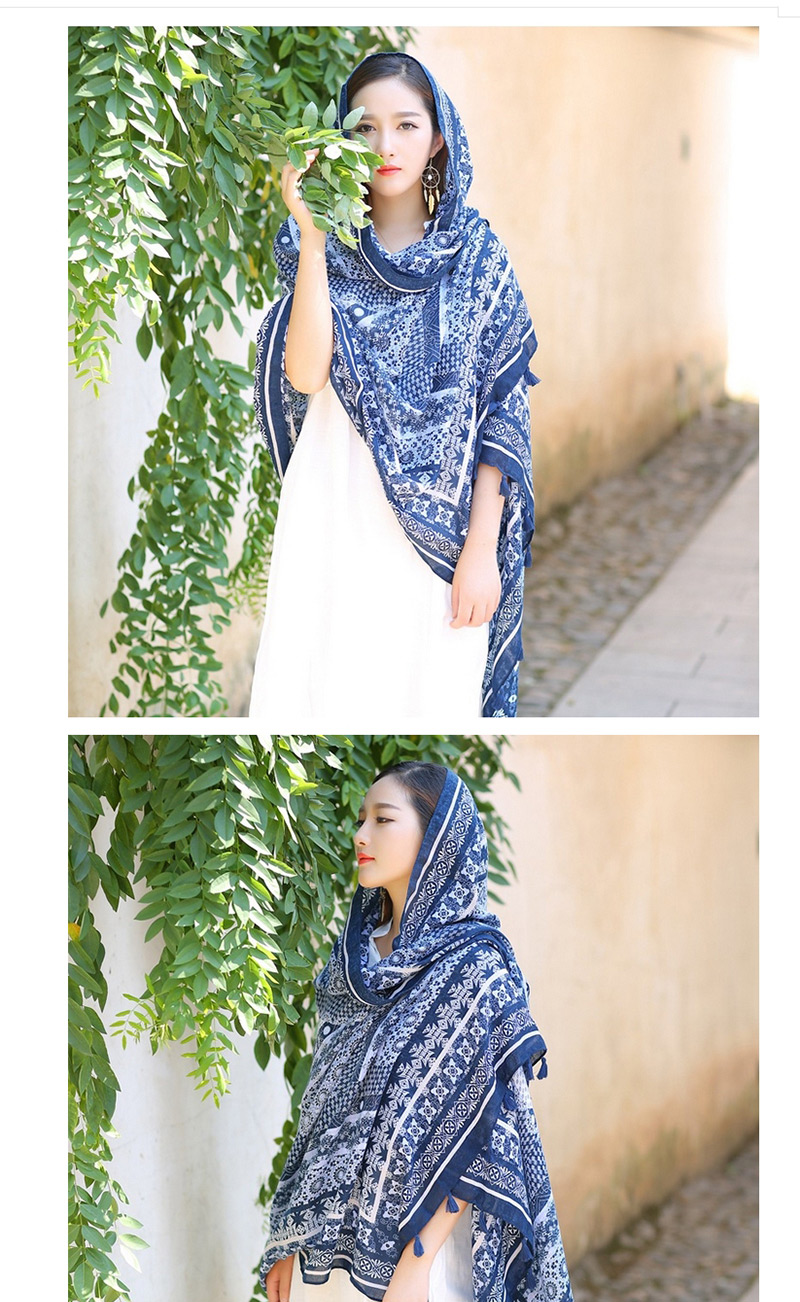 Fashion Blue Flower Pattern Decorated Scarf,Thin Scaves