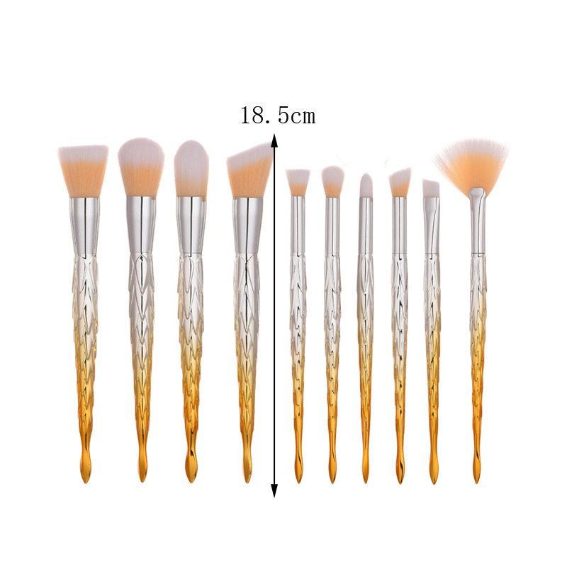 Fashion Silver Color+yellow Sector Shape Decorated Makeup Brush (10 Pcs),Beauty tools
