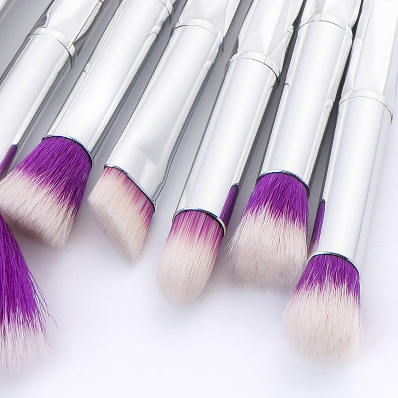 Fashion Purple+silver Color Triangle Shape Decorated Makeup Brush(10 Pcs),Beauty tools