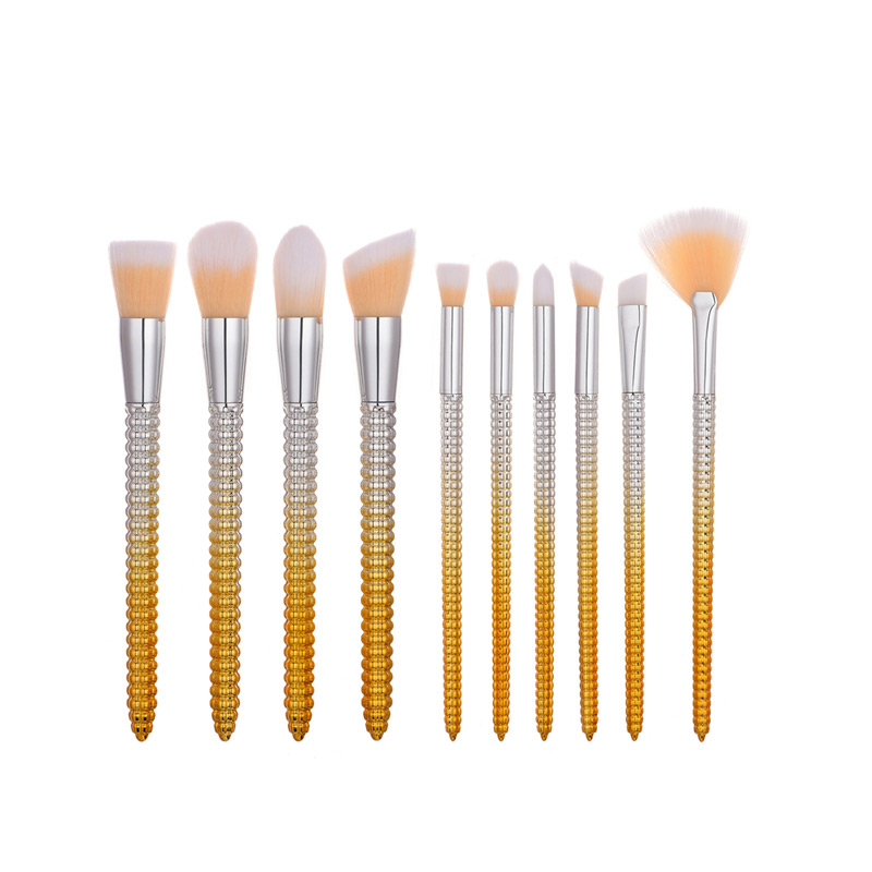 Fashion Yellow+silver Color Sector Shape Decorated Makeup Brush (10 Pcs),Beauty tools