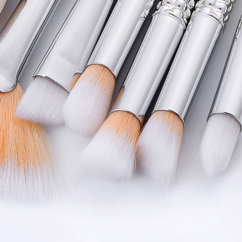 Fashion Yellow+silver Color Sector Shape Decorated Makeup Brush (10 Pcs),Beauty tools
