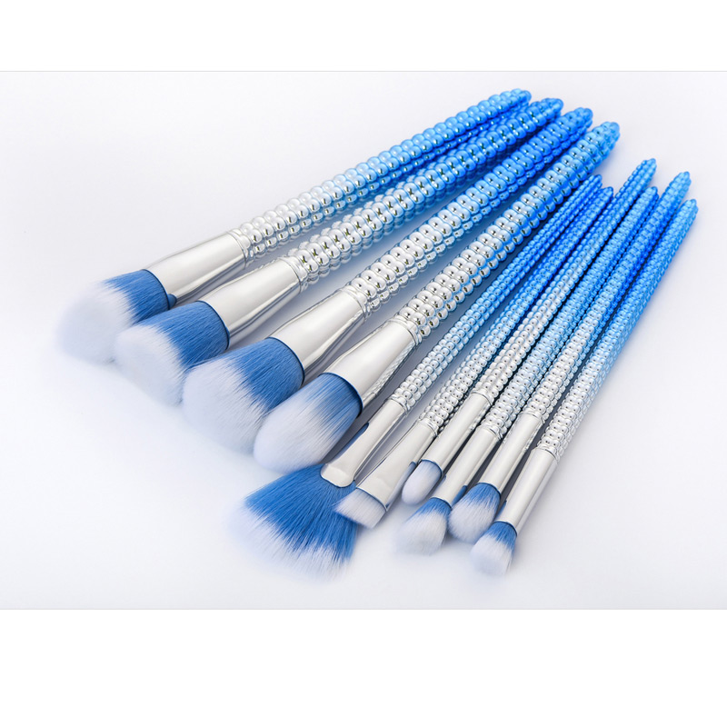 Fashion Blue+silver Color Sector Shape Decorated Makeup Brush (10 Pcs),Beauty tools