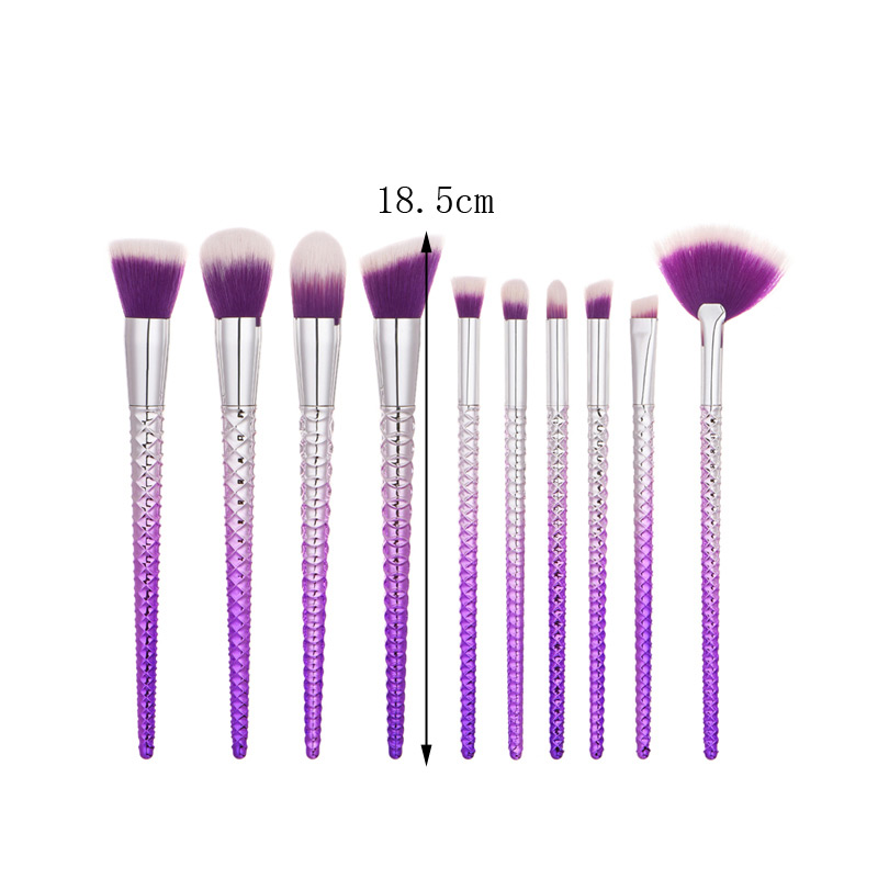 Fashion Purple+silver Color Sector Shape Decorated Makeup Brush (10 Pcs),Beauty tools
