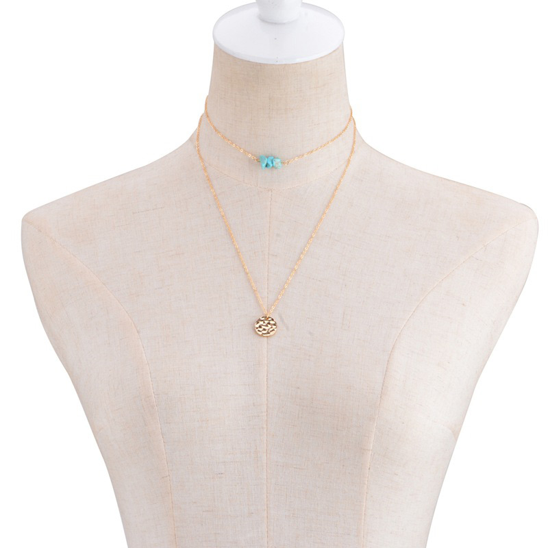 Fashion Gold Color Wafer Decoraetd Double Layer Necklace,Pendants