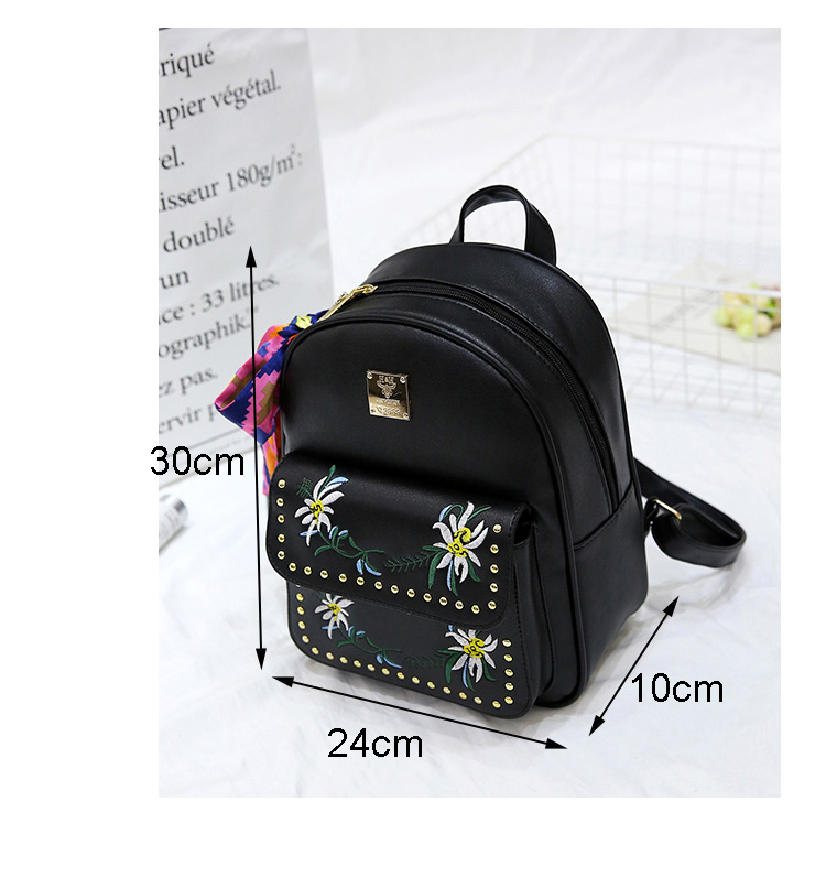 Fashion Grey Rivet Decorated Flower Pattern Backpack (4 Pcs ),Backpack