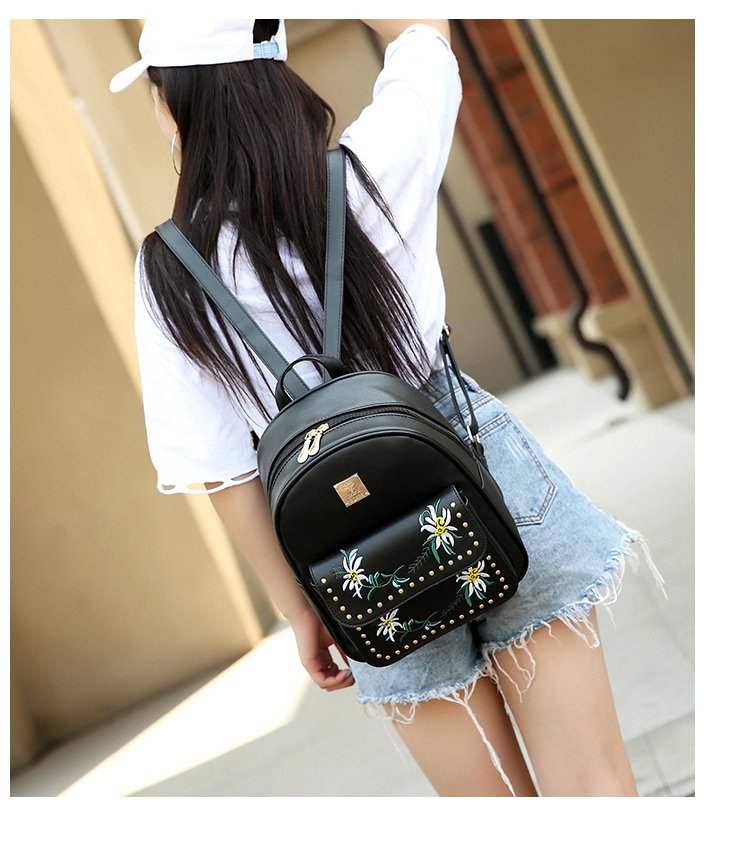 Fashion Black Rivet Decorated Flower Pattern Backpack (4 Pcs ),Backpack