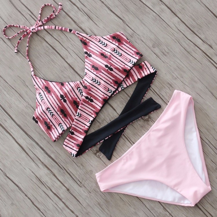 Sexy Pink Flower Pattern Decorated Bikini,Bikini Sets