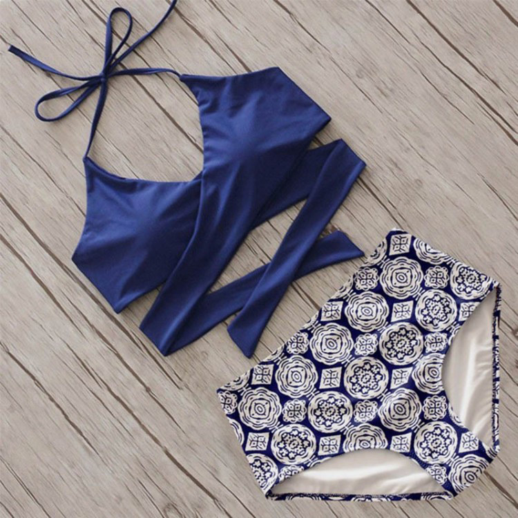Sexy Blue Flower Pattern Decorated Bikini,Bikini Sets