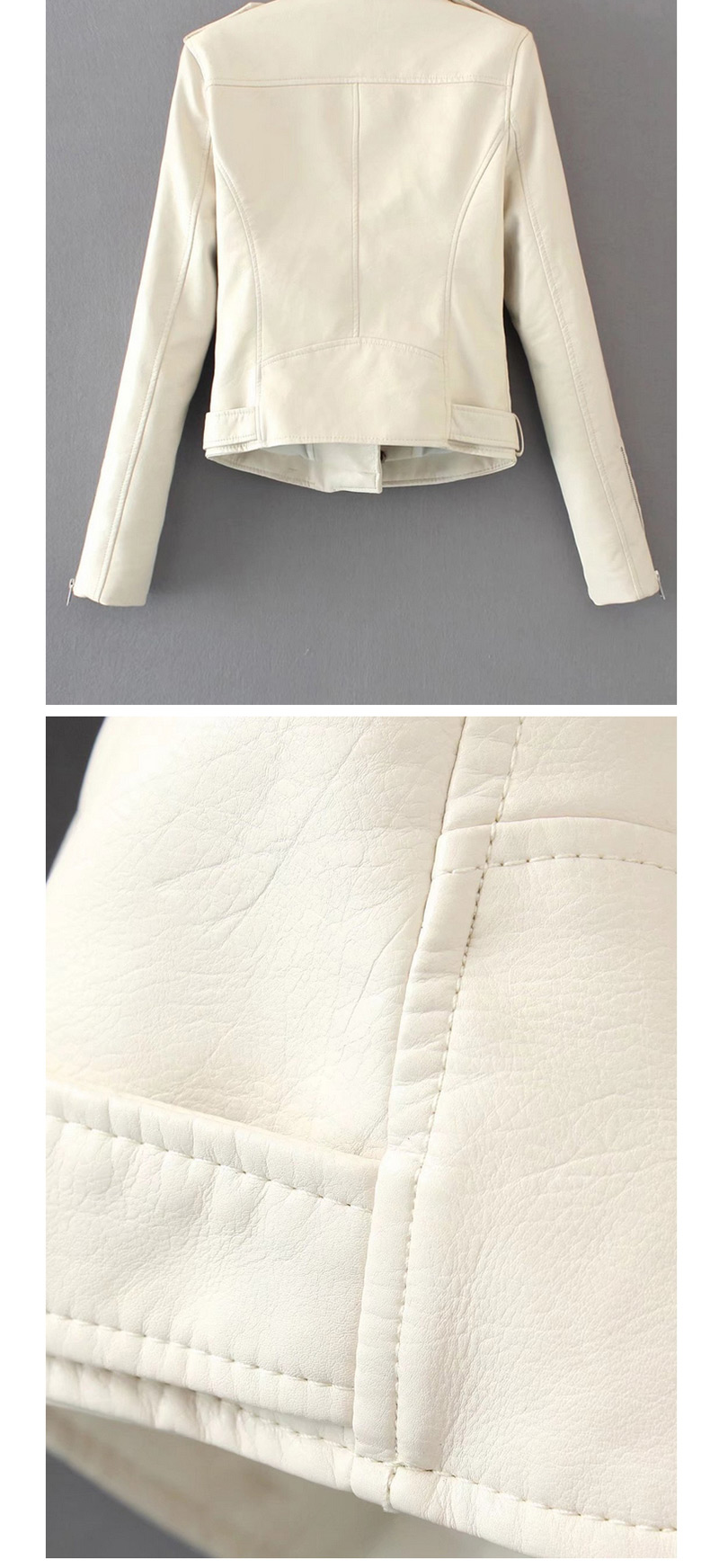 Fashion White Pure Color Decorated Jacket,Coat-Jacket
