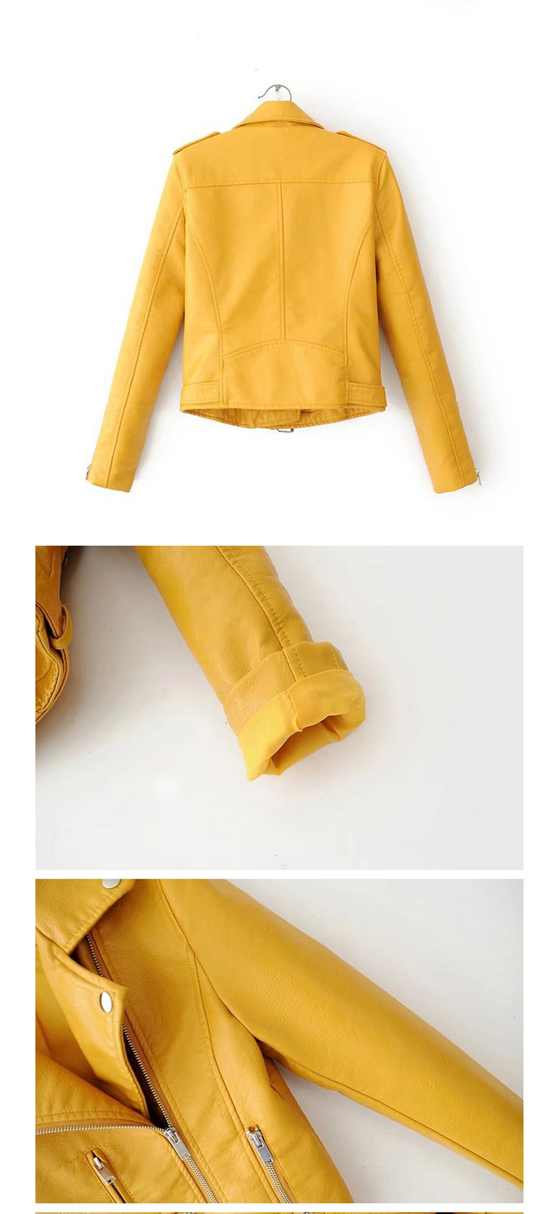 Fashion Yellow Pure Color Decorated Jacket,Coat-Jacket