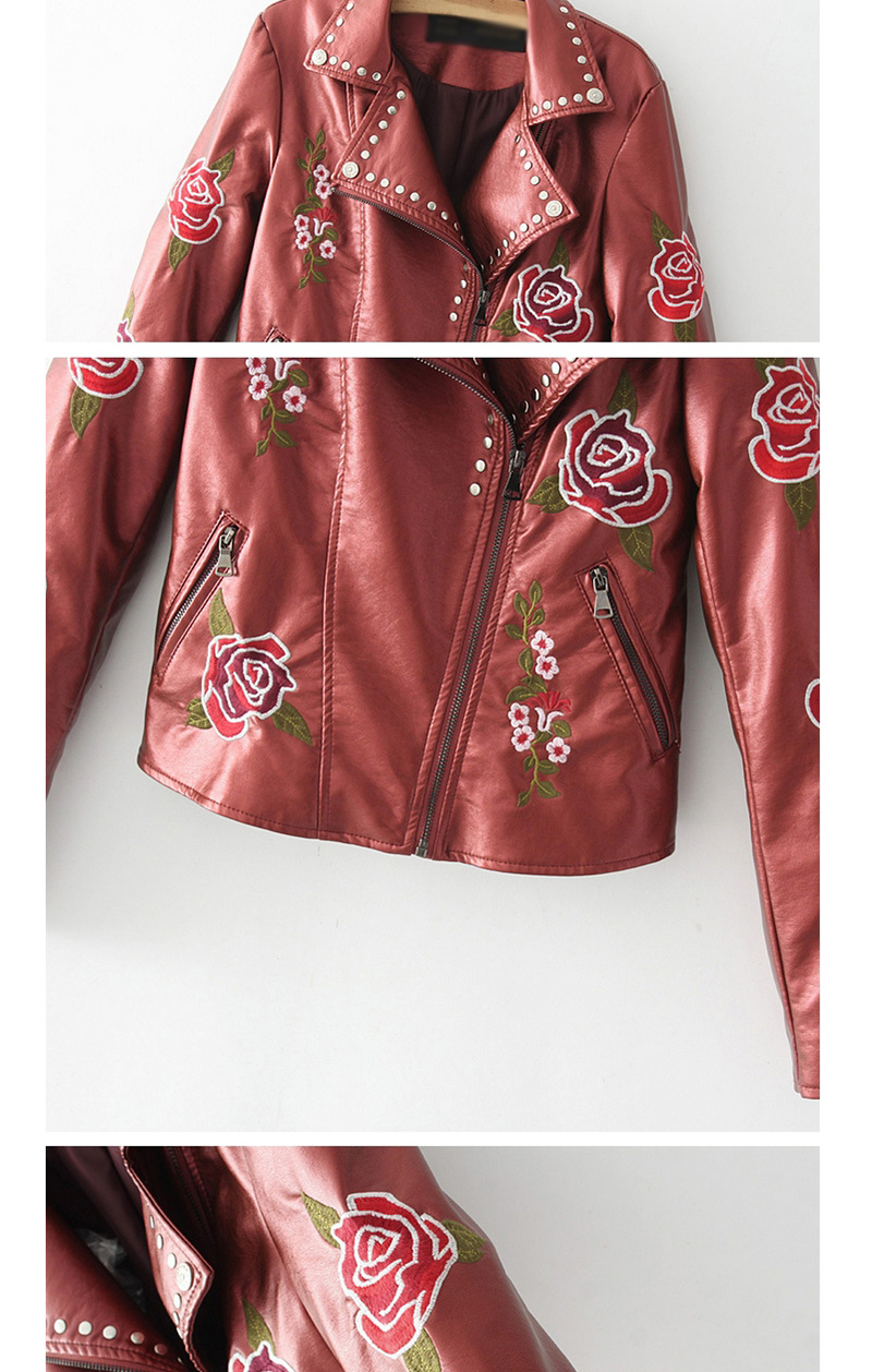 Fashion Red Flower Shape Decorated Coat,Coat-Jacket