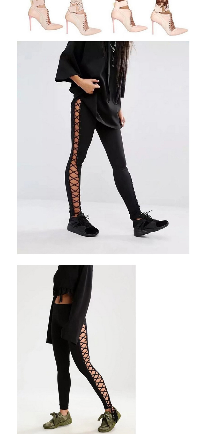 Fashion Black Bandage Decorated Trousers,Pants