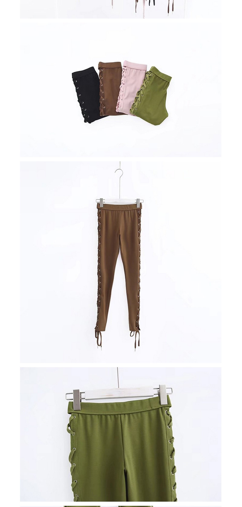 Fashion Coffee Bandage Decorated Trousers,Pants