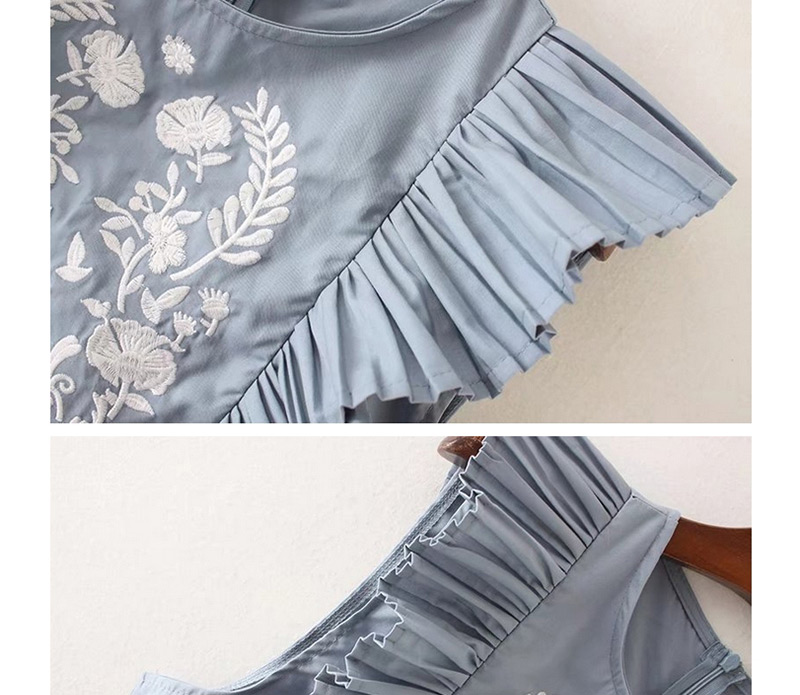 Fashion Blue Flower Shape Decorated Jumpsuit,Pants