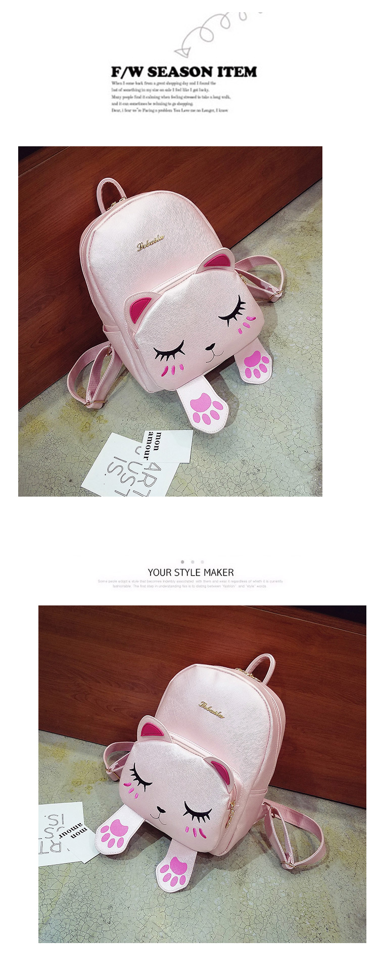 Fashion Pink Cat Shape Decorated Backpack,Backpack
