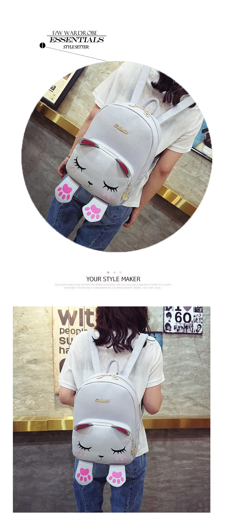 Fashion Gray Cat Shape Decorated Backpack,Backpack