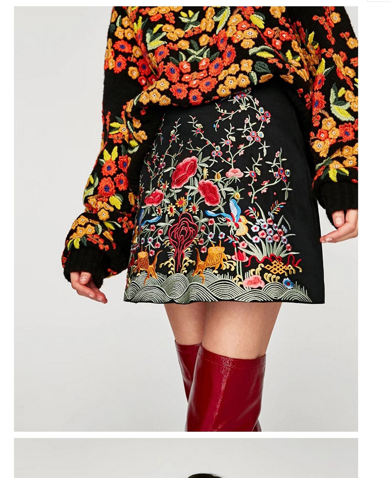 Fashion Multi-color Embroidery Flower Pattern Decorated Skirt,Skirts