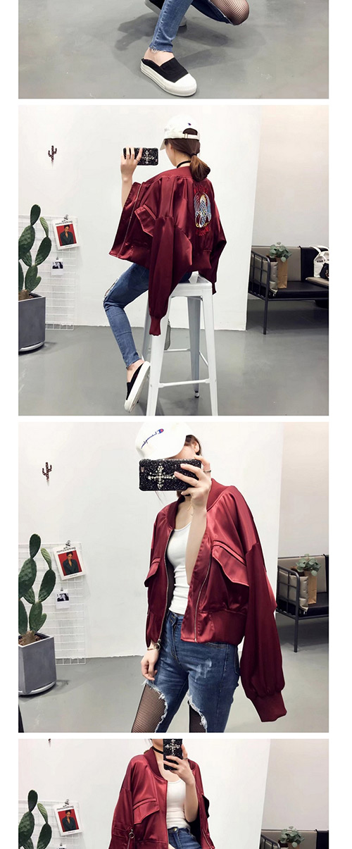 Fashion Red Pure Color Decorated Jacket,Coat-Jacket