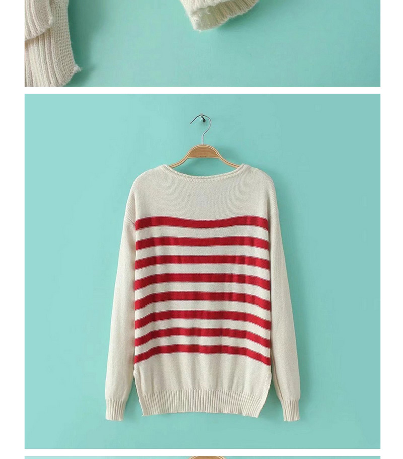 Fashion White+red Stripe Pattern Decorated Sweater,Sweater