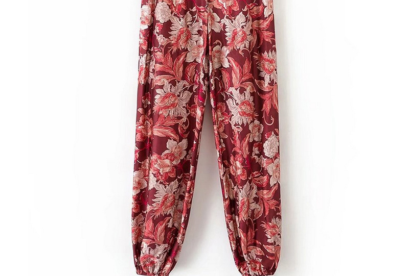 Fashion Multi-color Flower Pattern Decorated Trousers,Pants