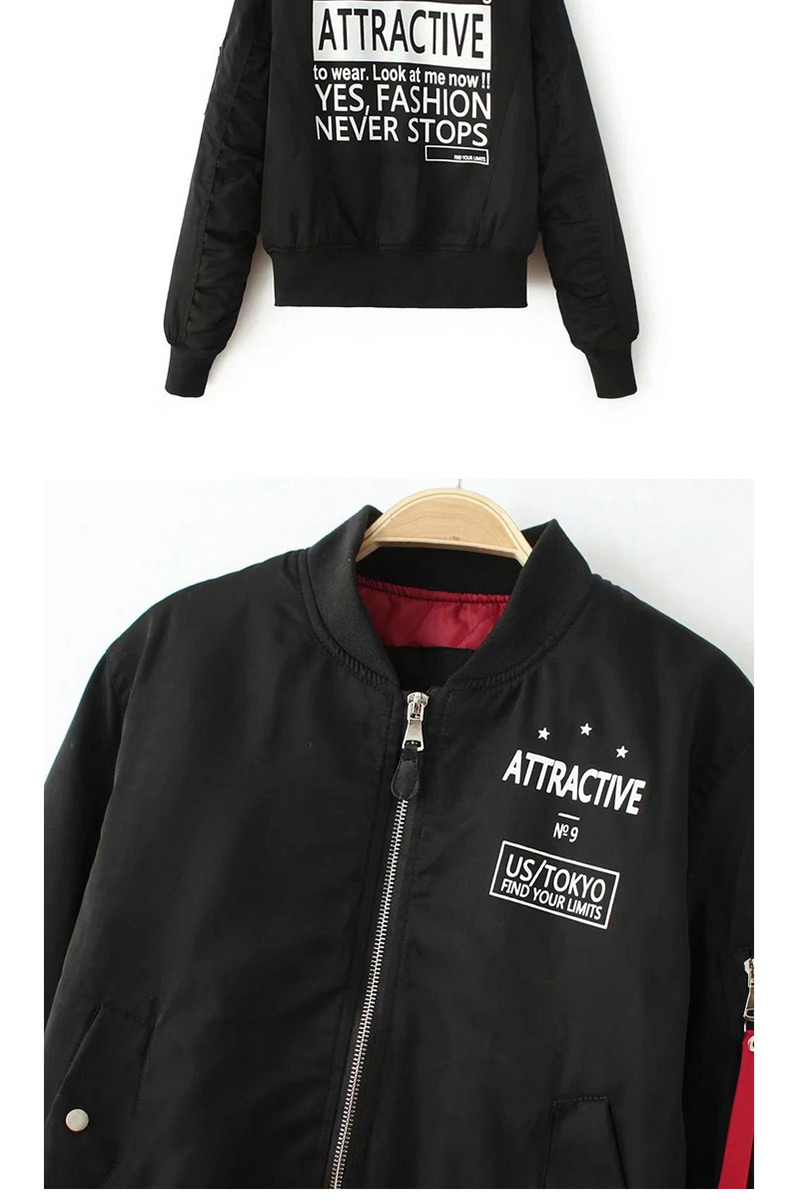 Fashion Black Letter Pattern Decorated Jacket,Coat-Jacket