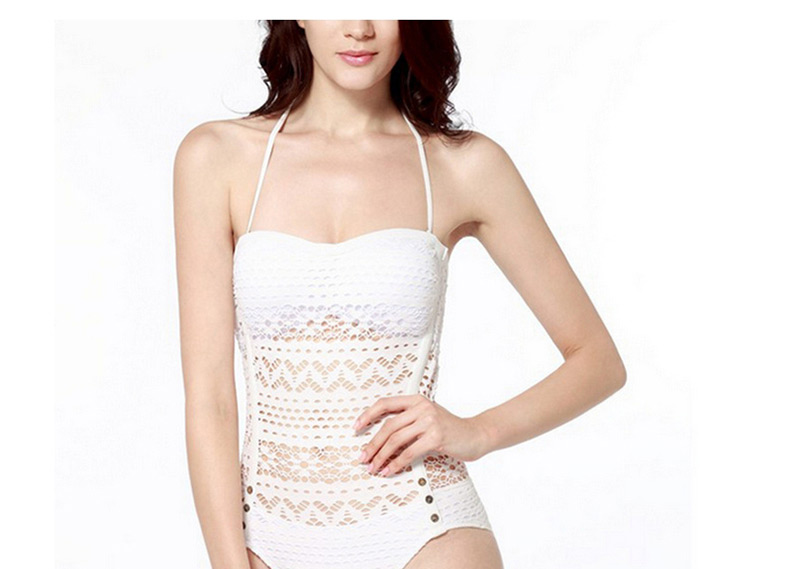 Fashion White Pure Color Decorated Bikini,One Pieces