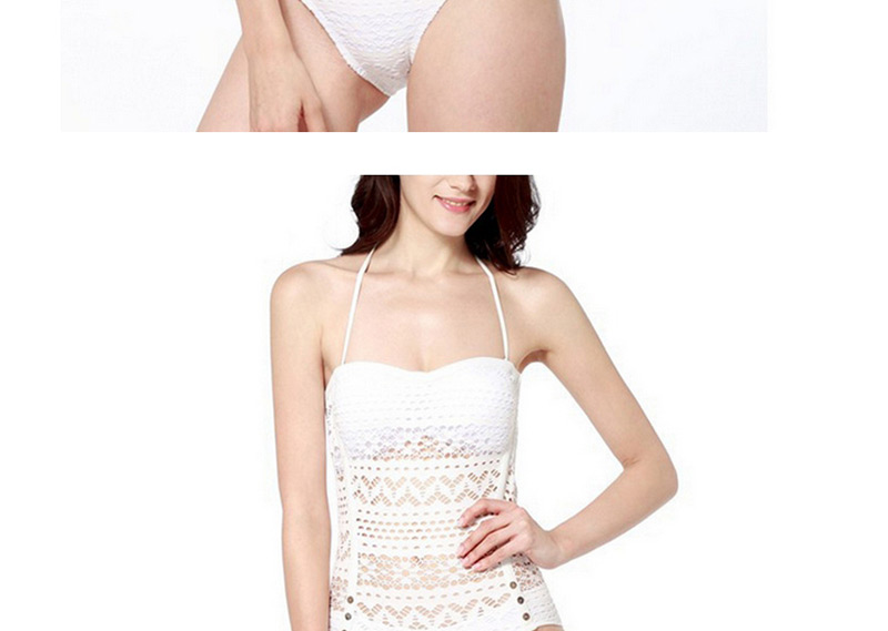 Fashion White Pure Color Decorated Bikini,One Pieces