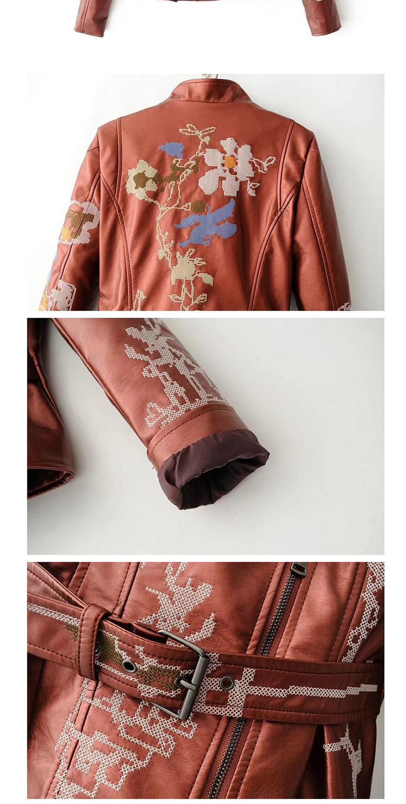 Fashion Brown Flower Pattern Decorated Jacket,Coat-Jacket