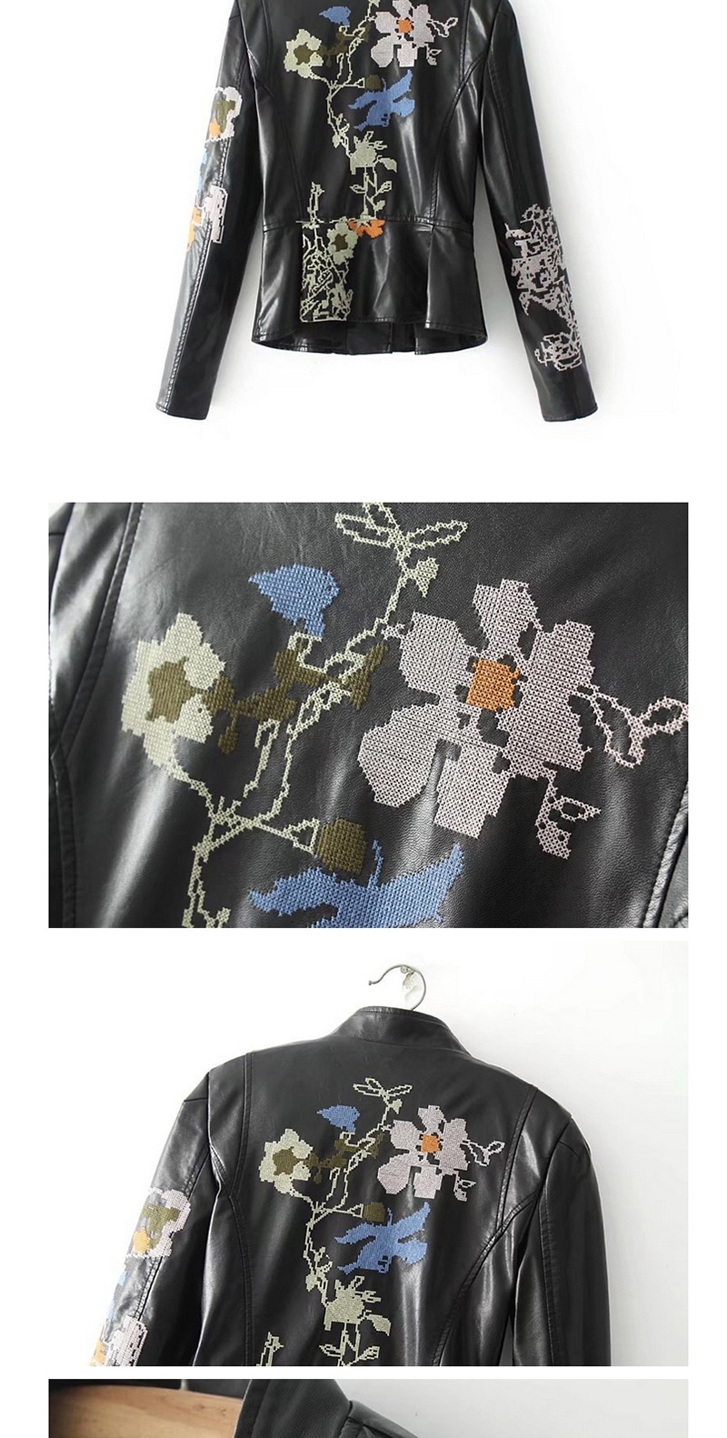 Fashion Black Flower Pattern Decorated Jacket,Coat-Jacket