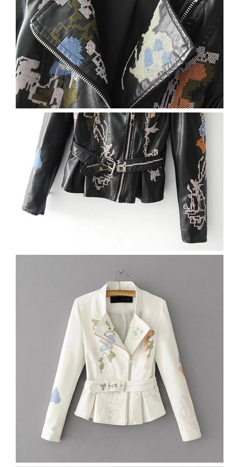 Fashion White Flower Pattern Decorated Jacket,Coat-Jacket