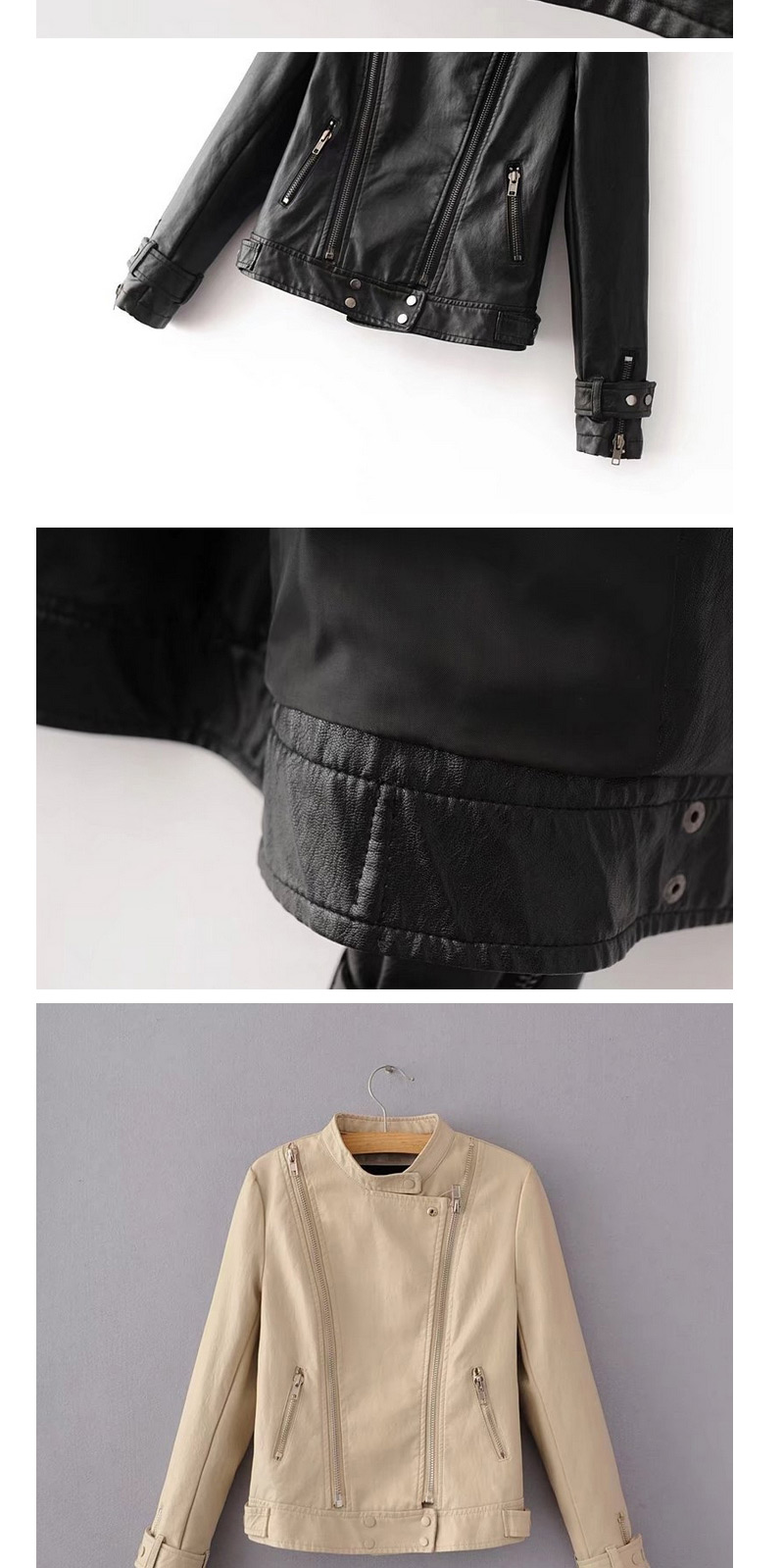 Fashion Beige Zipper Decorated Jacket,Coat-Jacket