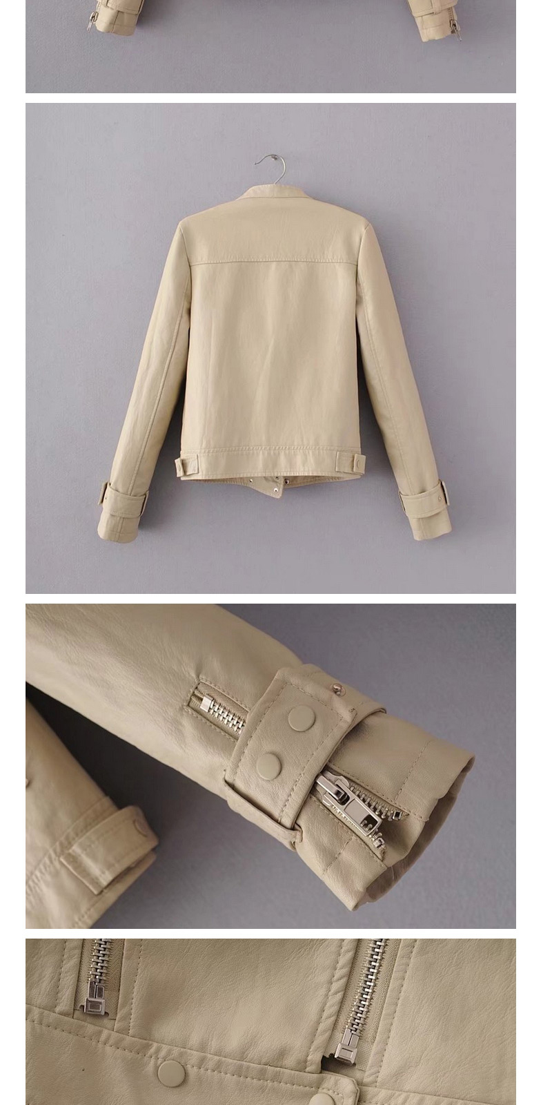 Fashion Beige Zipper Decorated Jacket,Coat-Jacket