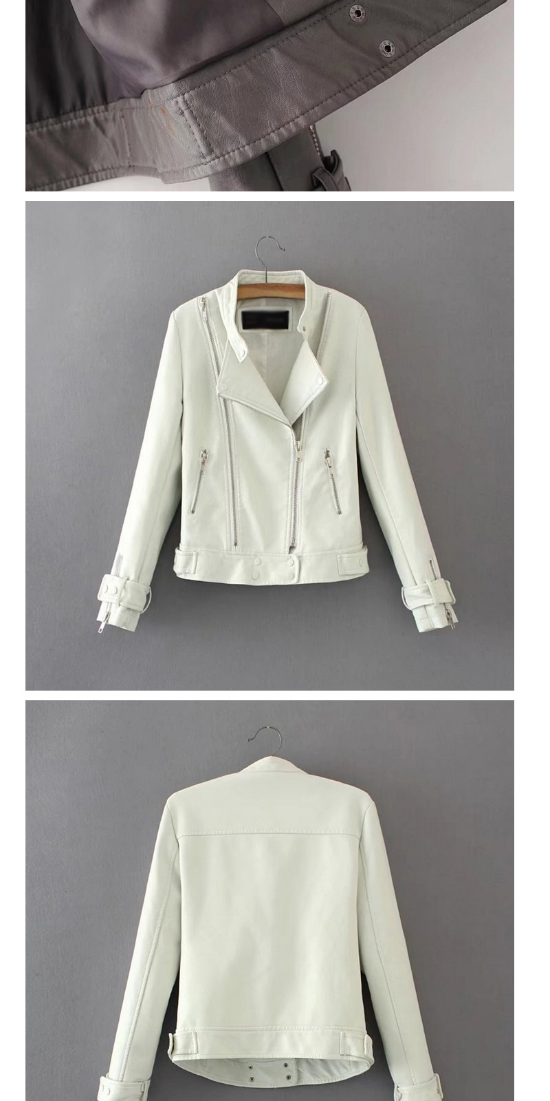 Fashion White Zipper Decorated Jacket,Coat-Jacket