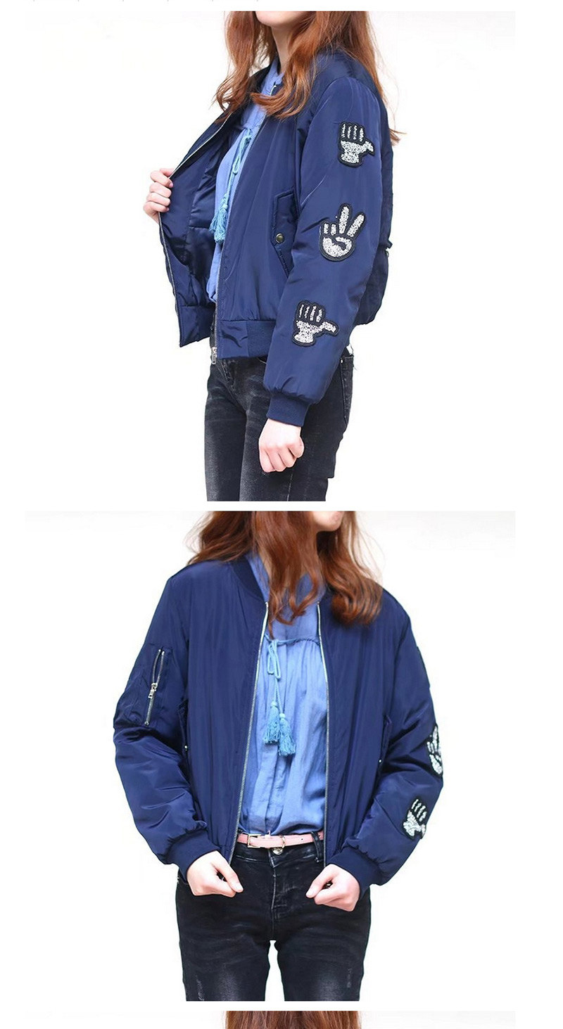 Fashion Dark Blue Zipper Decorated Jacket,Coat-Jacket
