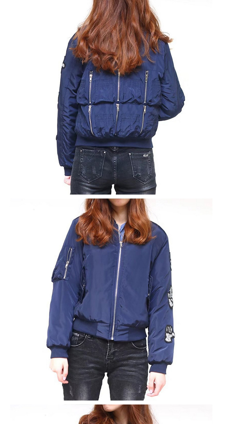 Fashion Dark Blue Zipper Decorated Jacket,Coat-Jacket