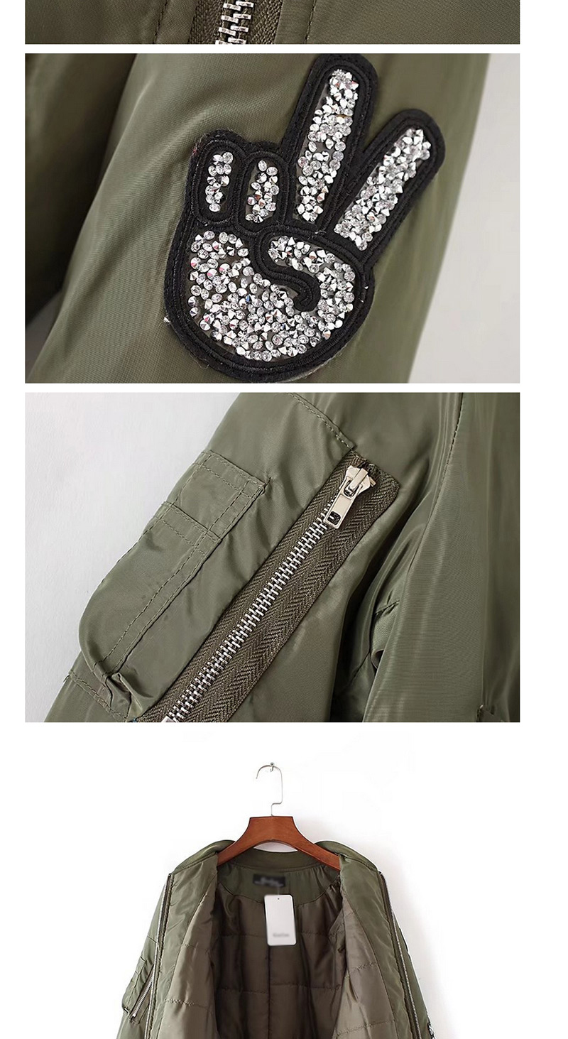 Fashion Army Green Zipper Decorated Jacket,Coat-Jacket