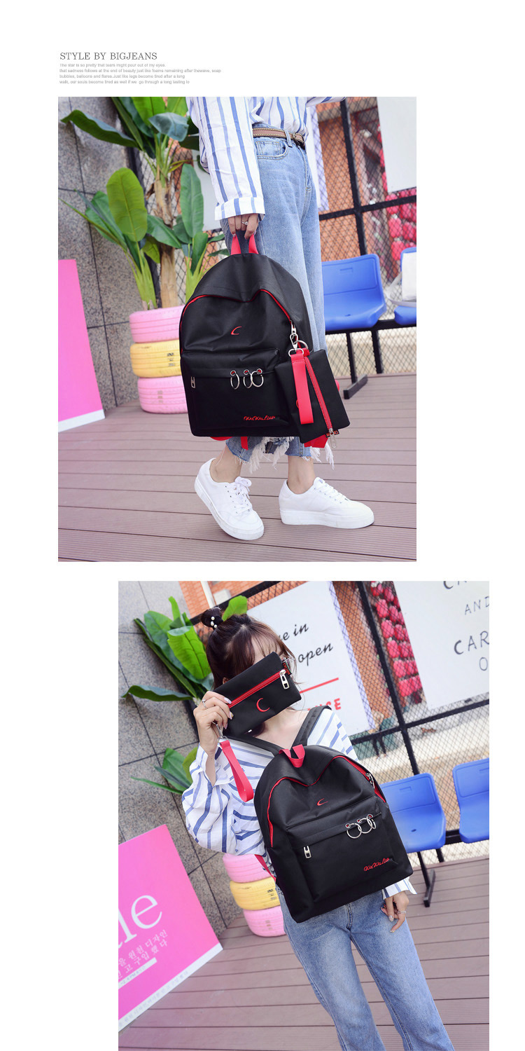 Fashion Black Circular Ring Decorated Backpack (2 Pcs),Backpack