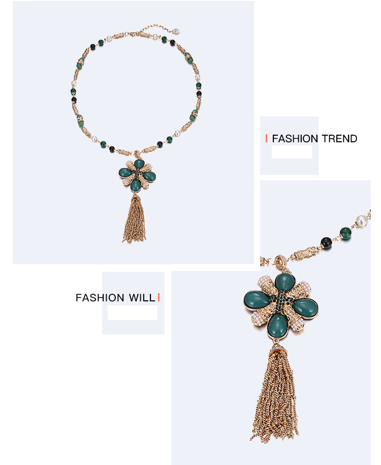 Fashion Gold Color Tassel&pearl Decorated Necklace,Pendants