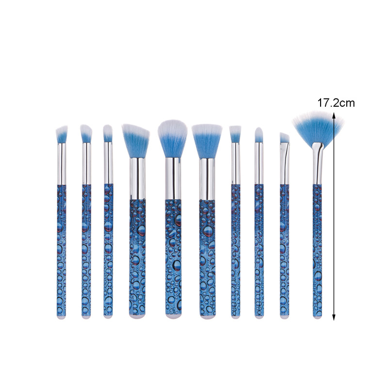 Fashion Blue Water Drop Pattern Decorated Makeup Brush (10 Pcs),Beauty tools