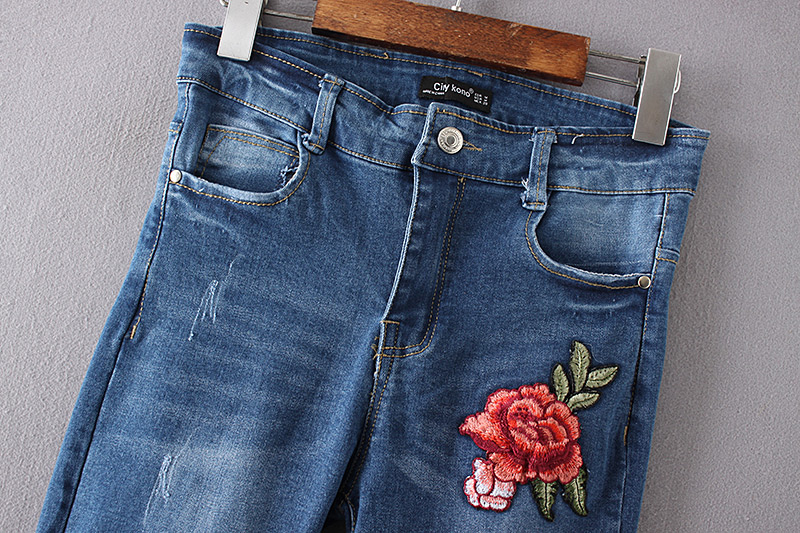 Fashion Blue Flower Pattern Decorated Jeans,Pants